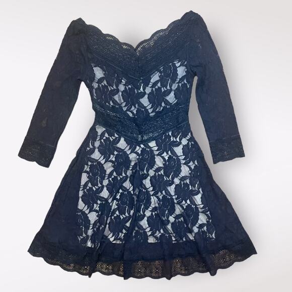 Free People Lacey Affair Lace Cutout Small Black Mini Dress Size S - Picture 6 of 8